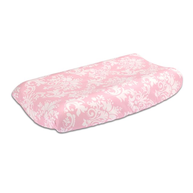 The Peanut Shell Changing Pad Cover Pink Damask