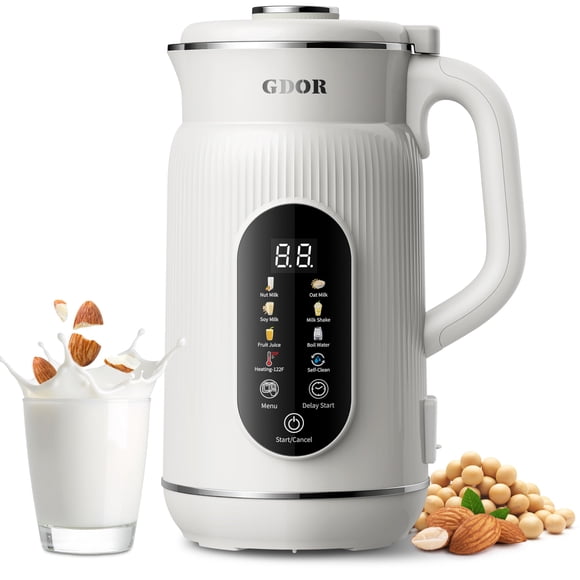 GDOR 42oz Smart Nut Milk Maker, 9-in-1 Plant Milk Machine for Almond, Oat, Soy, Juice & Smoothie, Large Touch Display Blender with Keep Warm, Boil Wa