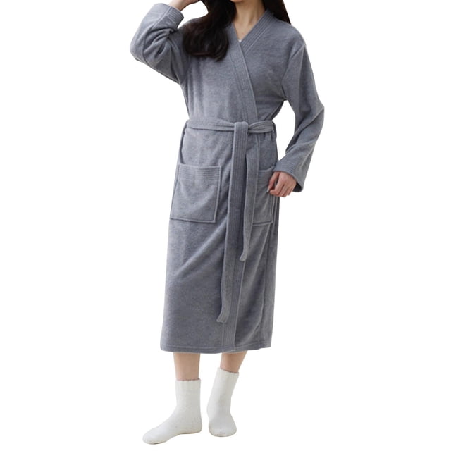 Gibobby Lencería sexy para mujer, Día de San Valentín Albornoz tela toalla para mujer, ropa dormir Color sólido secado rápido, vestido largo otoño(Gris,XL)