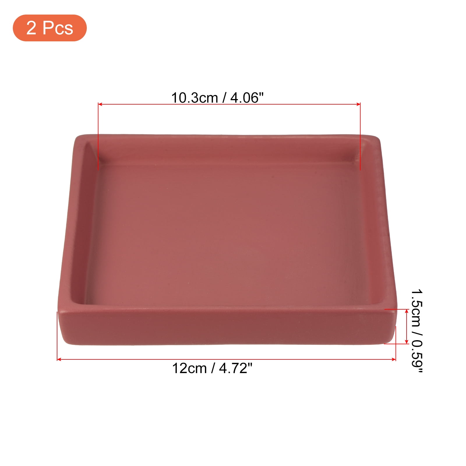 Unique Bargains Ceramic Square Planter Saucer Flower Pot Drip Tray Coaster, 2 Pack Maroon 5 Inch