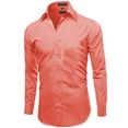 thumbnail image 2 of Men's Slim Fit Button Up Long Sleeve Solid Dress Shirt - Coral- M (15-15.5) 32/33 sleeve, 2 of 5