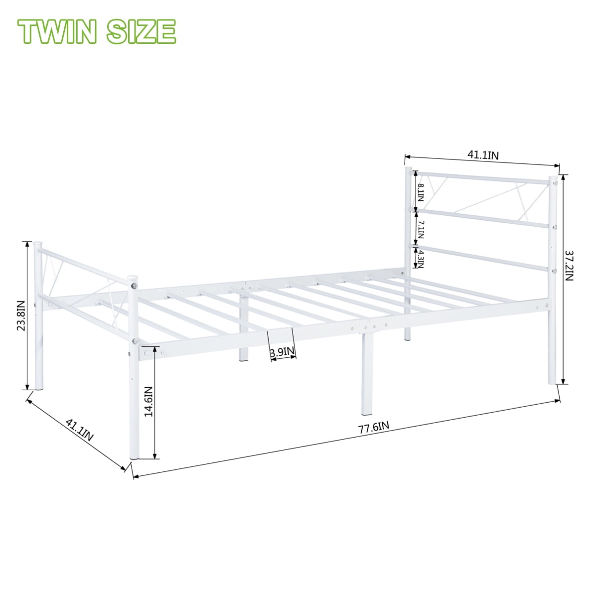 Geniqua Twin Size Bed Frame Steel White Foundation Classic Headboard Footboard Foundation Tool Free No Box Spring Needed