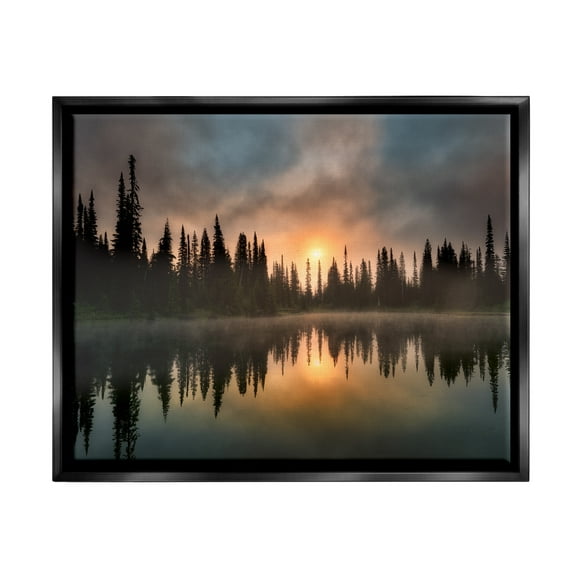 Stupell Industries Sunrise Lake Reflection Horizon Coastal Photography Black Floater Framed Art Print Wall Art