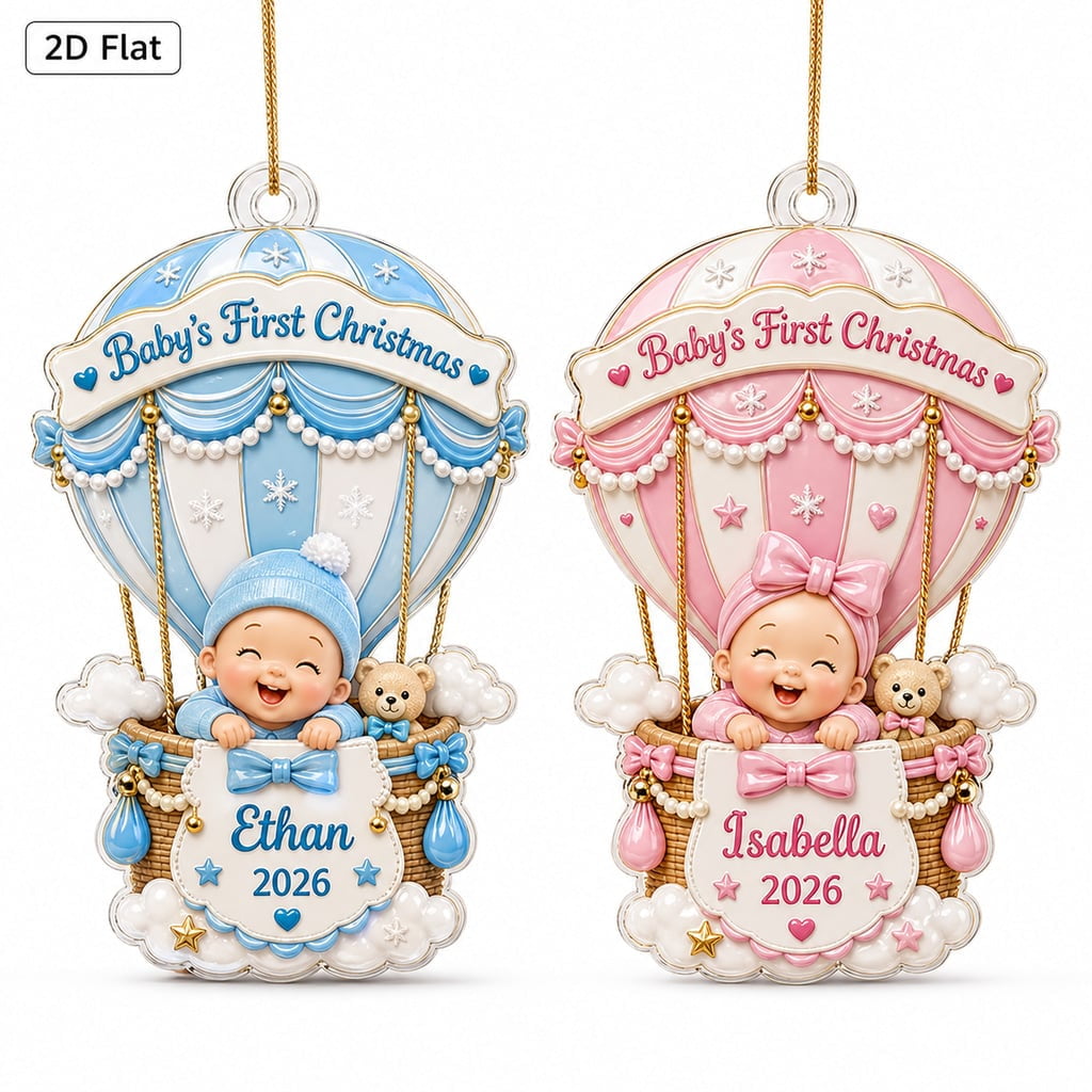 Baby’s First Christmas Hot Air Balloon – Personalized Acrylic Ornament, Newborn Keepsake Gift 2026, Unique Christmas Gift For New Parent