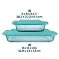 thumbnail image 3 of Pyrex Sculpted Tinted Glass 3QT/9x13" Rectangle + 2QT/8" Square Baking Dishes, 4-pc Set, Aqua, 3 of 8