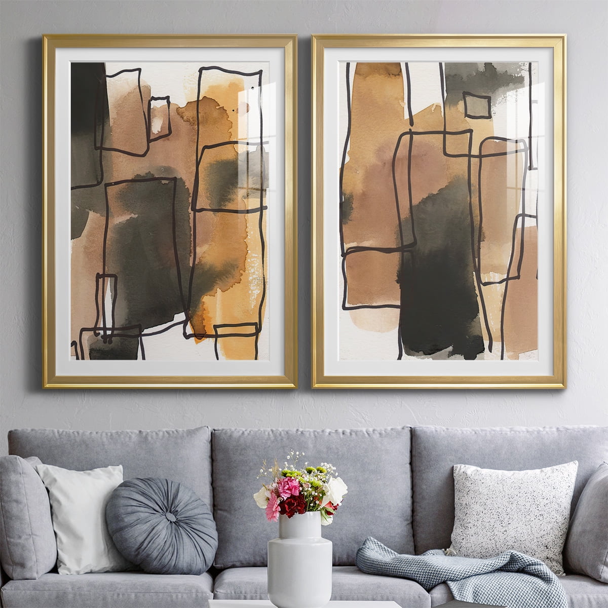 Wexford Home Retro Vibe I Premium Framed Print, 22.5" x 30.5" - Ready to Hang, Gold (Set of 2)