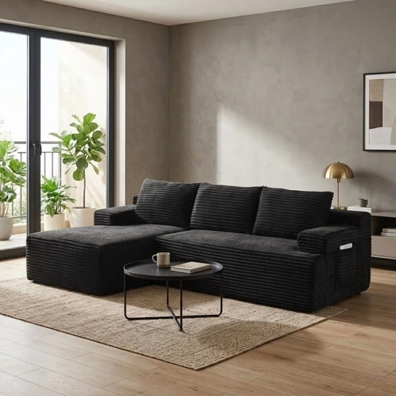L-Shaped Modular Sectional Sofa with Chaise, Corduroy Cloud Sofa Couch with Deep Seat for Living Room Bedroom Apartment, Left Facing