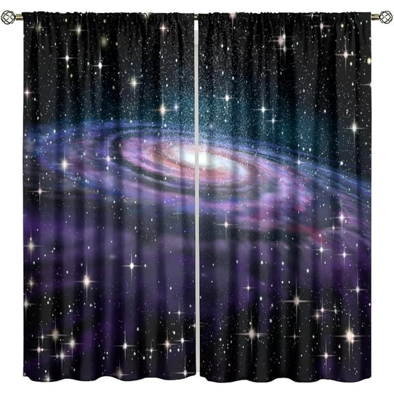 Galaxy Outer Space Nebula Curtains, Universe Planets Fantasy Starry Print for Kids Boys Girls Room Window Decor, Rod Pocket Drapes for Living Room Bedroom Kitchen 2 Panel Set 42"W X 84"L
