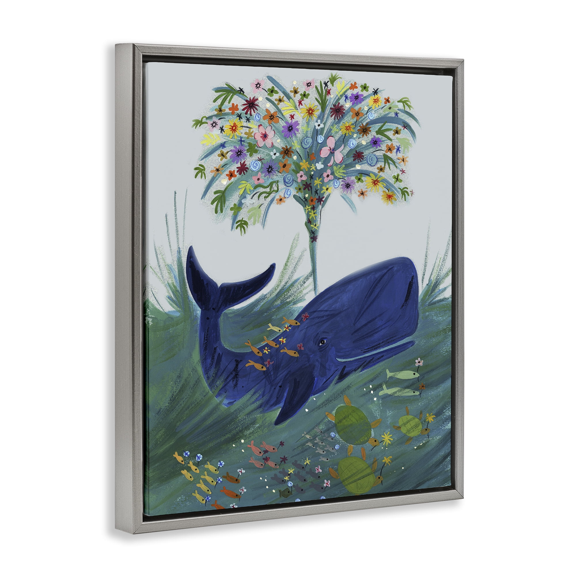 Stupell Industries A Flowery Whale Gray Framed Floater Canvas Wall Art, design by Kay Widdowson