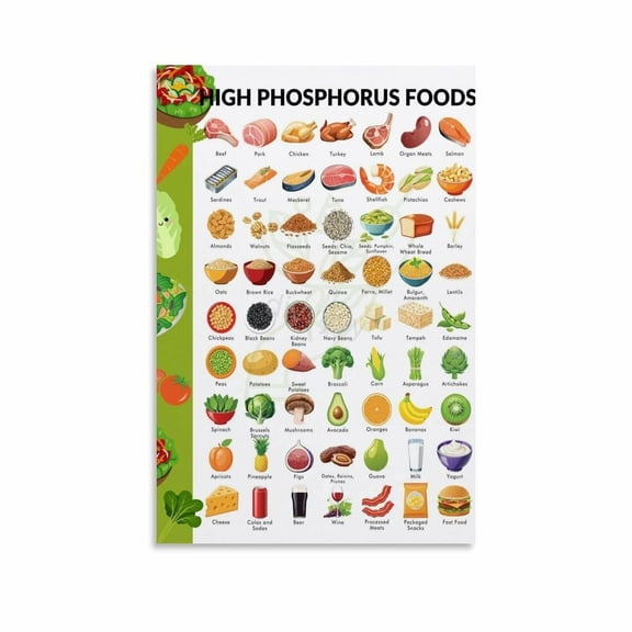 Foods High in Phosphorus Posters, High Phosphorus1 Food to Avoid Poster Canvas Painting Wall Art Poster for Bedroom Living Room Decor