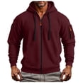 thumbnail image 4 of felwors Zip Up Hoodie for Men Cargo Sweatshirt Military Tactical Jacket Vintage Workout Running Active Hoodies with Pockets Wine for Size M, 4 of 8