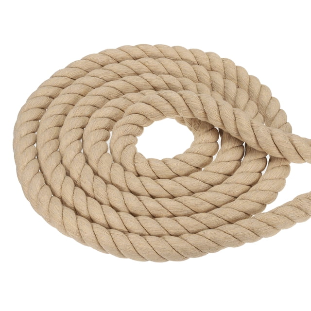 Uxcell Natural Twisted Cotton Rope 3 Strand Thick Cotton Rope Tug 0.98" x 49.21ft Brown