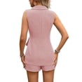 thumbnail image 3 of JULMCOMO Two Piece Sets for Women V Neck Sleeveless Dressy Vest Tops Tie Waist Summer Business Outfits Vacation Matching Sets Pink L, 3 of 5