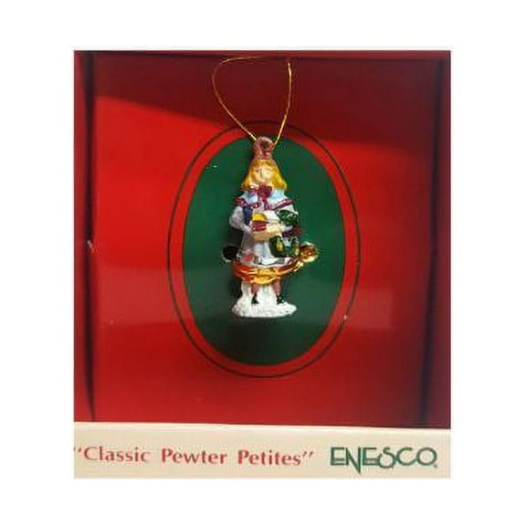 Vintage 1989 Enesco Small Wonders Classic Pewter Petites Miniature Ornament - Victorina Girl w/ Presents