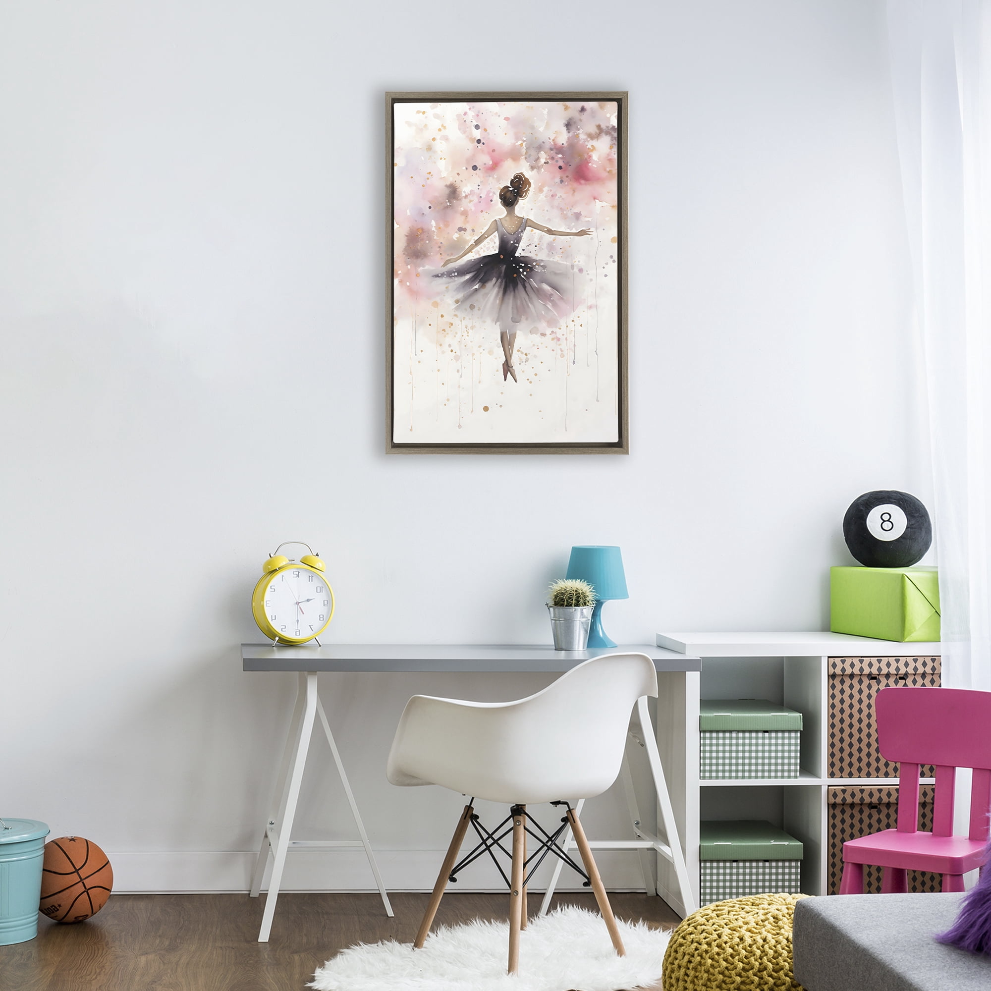 Stupell Industries Watercolor Ballerina Atmosphere Brown Framed Floater Canvas Wall Art, design by Creative Studio