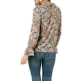 thumbnail image 4 of MODA NOVA Junior's Tie V Neck Blouse Long Trumpet Sleeve Floral Shirt Pink Green S, 4 of 6