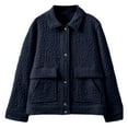 thumbnail image 6 of CUZIBR Women Casual Jacket Flower Quilted Plus Size Long Sleeve Breasted Lapel Double Solid Color Tops With Pocket Loose Fit Outwear,Navy,M, 6 of 6