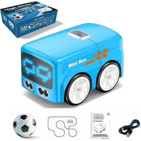 Magic Follows Line Car, 2026 Upgrade Magic Mini Bus Toy Rc-Controlled with Auto Expression, Automatic Avoidance Patrol Line Driving Desktop Toy Car Expression Light Adjustment