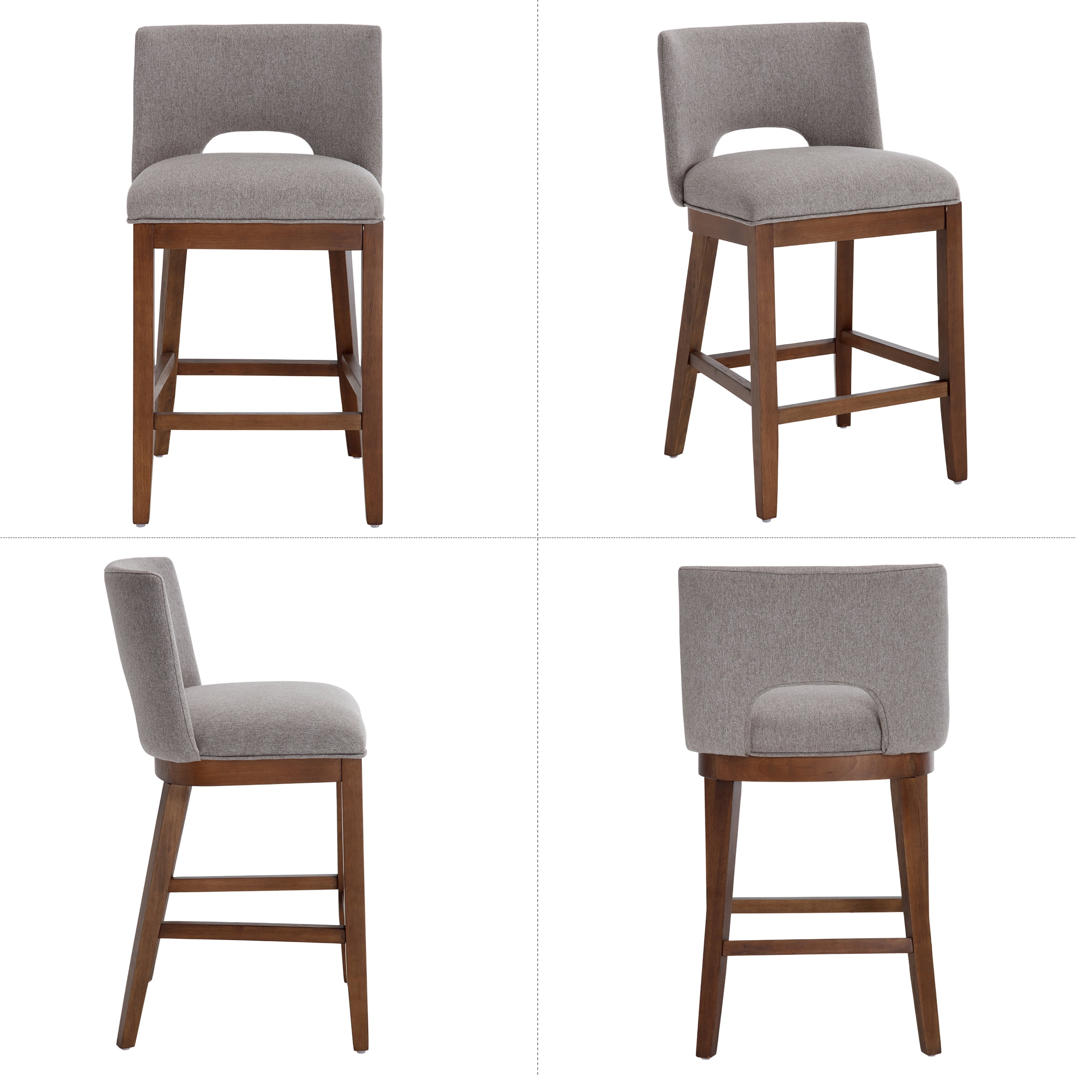 Guyou Linen Bar Stools Set of 2, 26" Modern Counter Height Barstools, Farmhouse Wooden Kitchen Island Chairs with Open Back for Restaurant Kitchen Bar, Grey