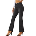 thumbnail image 4 of INSPIRE CHIC Women's Flare Vintage High Waist Stretch Long Pants Bell Button Jeans M Black, 4 of 5