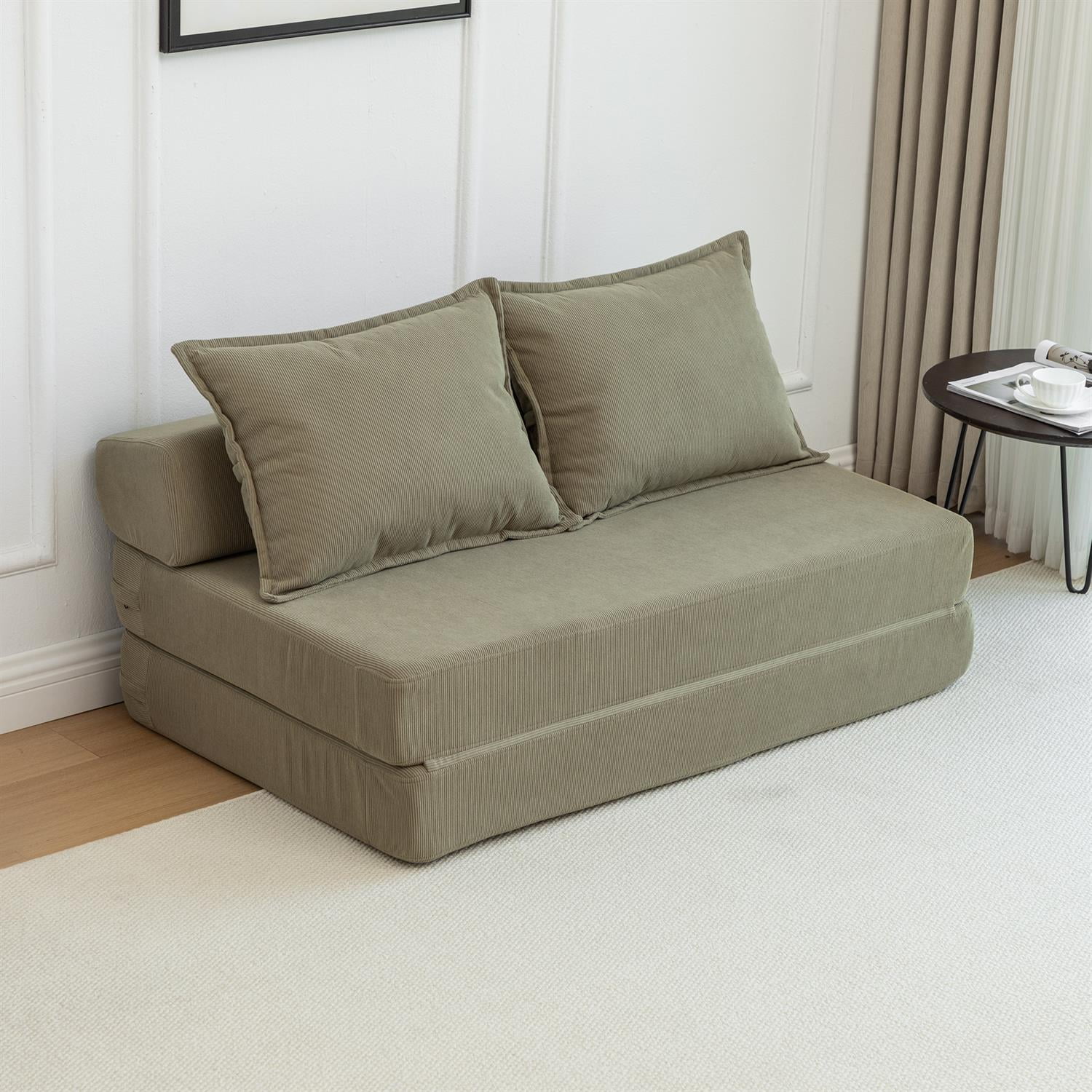 Demi Bonn 47" Twin Size Foldable Sofa Bed Sleeper Lounge Chair with Pillow, Convertible Floor Mattress Couch with Adjustable Backrest for Living Room, Dorm, Green