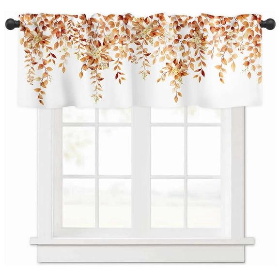 Alishomtll Fall Orange Valance Curtains for Living Room Bedroom Kitchen Windows Watercolor Floral Print ,52 x 18 inch,Rod Pocket