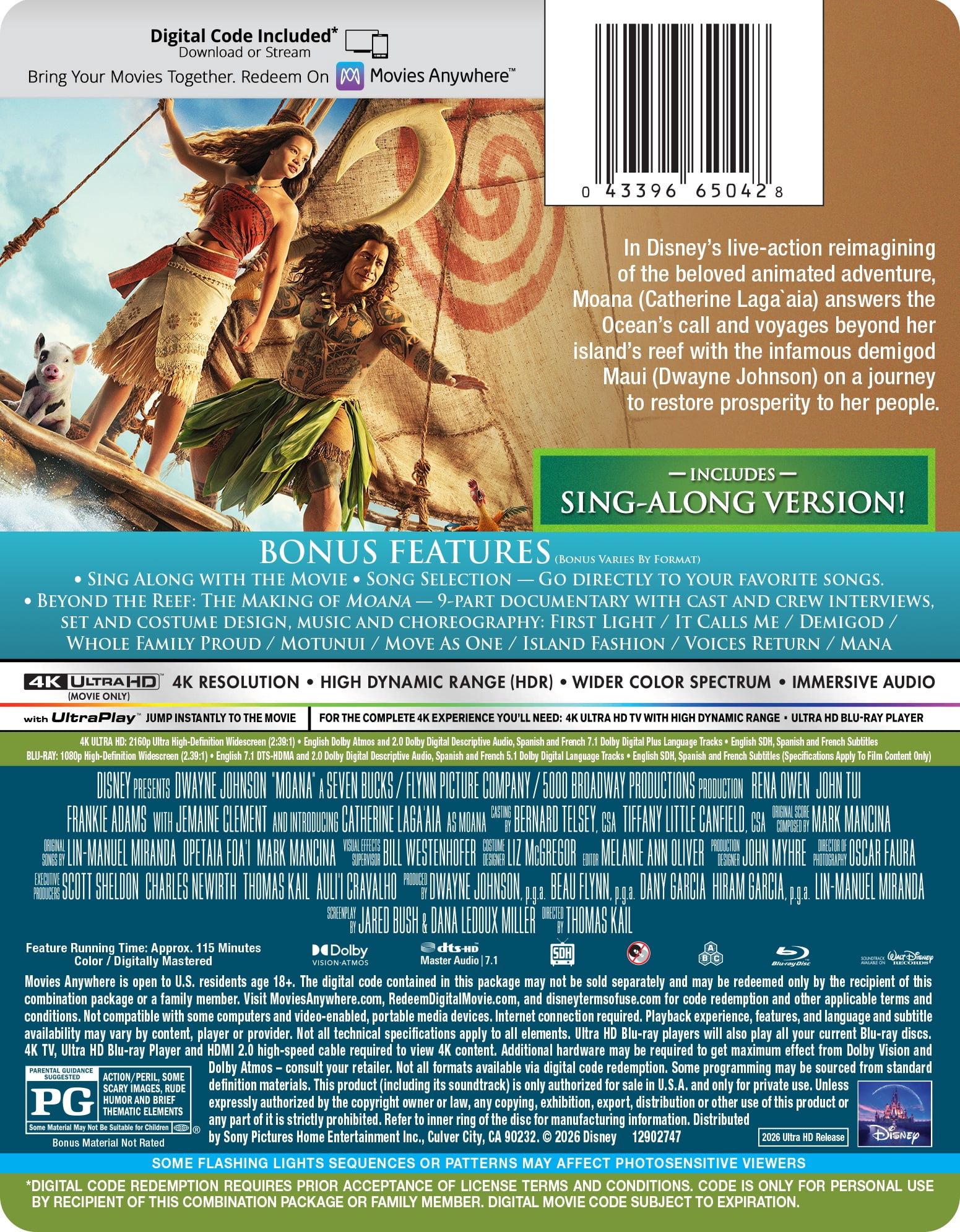 Moana (2026) (Steelbook) (4K Ultra HD + Blu-ray + Digital Copy) Disney Live Action, Action, Adventure