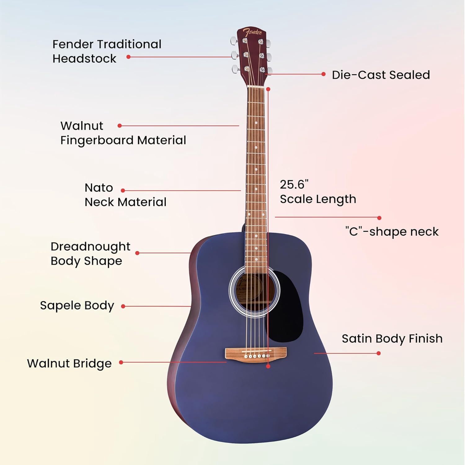 Fender FA Series Dreadnought Acoustic Guitar - Saphire Blue w/ Gig Bag