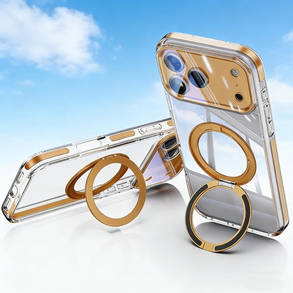 for iPhone 17 Pro Case with Ring Stand 360°Rotatable, Camera Lens Protector, Crystal Clear Non-Yellowing Cover, Shockproof Military Grade Protection Phone Cover for iPhone 17 Pro, Orange
