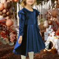 thumbnail image 4 of Mikilon Girls Velvet Dress Ruffled Long Sleeve Casual Spring Fall Dress Princess Christmas Party Dress Winter Outfits, 4 of 5