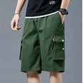thumbnail image 2 of Men's Camouflage Casual Cargo Shorts, Loose-Fit Knee-Length Outdoor Shorts with Lace-Up Detail & Multi-Pocket Design ,Dark Green XL, 2 of 5