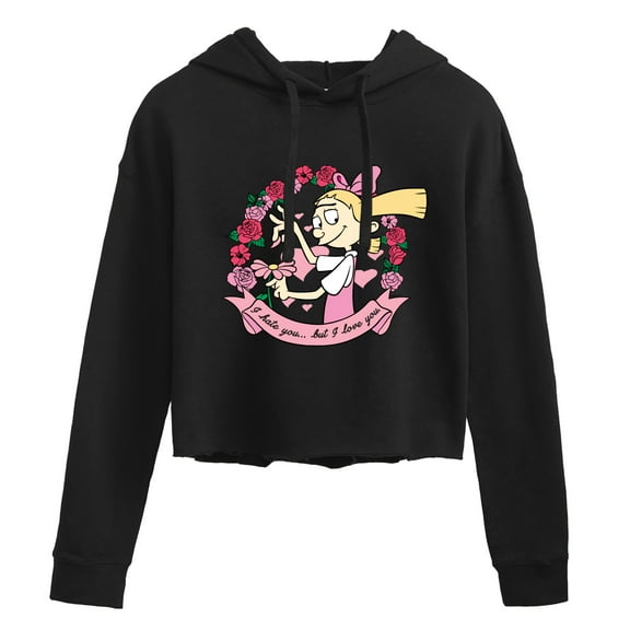 Hey Arnold! - Valentine's I Love You - Juniors Cropped Pullover Hoodie