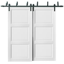Barn Bypass Doors with 6.6ft Hardware | Lucia 2661 White Silk | Sturdy Heavy Duty Rails Kit Steel Set | Double Sliding Kitchen Pantry Shaker Panel Door -56" x 96"