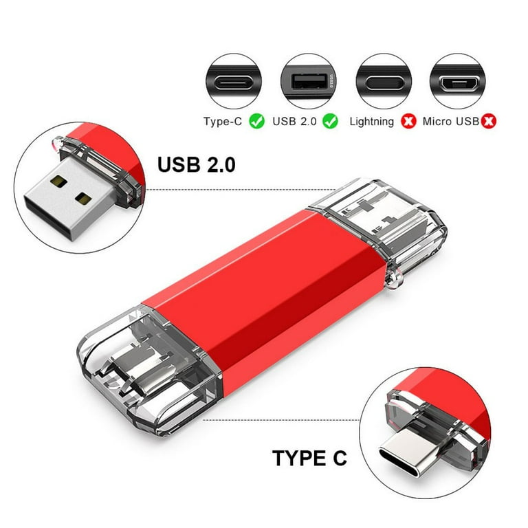 128GB USB C Flash Drive, 2-in-1 USB 3.0 Thumb Drive, Dual USB Memory Stick  Pen Drive for Type-C Android Smartphones Tablets and New MacBook, Black