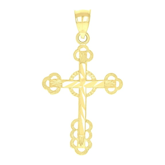 10k 10Kt Yellow Gold Mens Women Diamond-Cut Cross Religious Charm Pendant