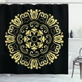 thumbnail image 1 of Yellow Damask Shower Curtain, Graphic Abstract Flowers Stylized Circular Frame Leaves Image, Fabric Bathroom Set with Hooks, 69W X 84L Inches Extra Long, Pale Yellow and Black, by Ambesonne, 1 of 3