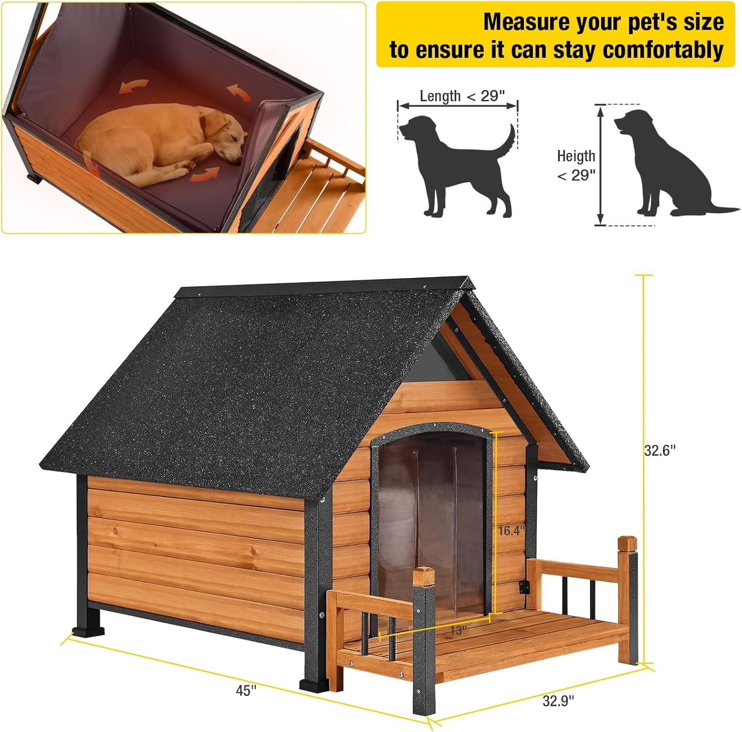 Aivituvin Insulated Dog House with Insulated Liner for Winter Outdoor Weatherproof Kennel All-Around Iron Frame