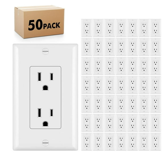 50Pack Outlet Socket, Decora Duplex Receptacle 15 A, 125 V,Non-Tamper Resistant