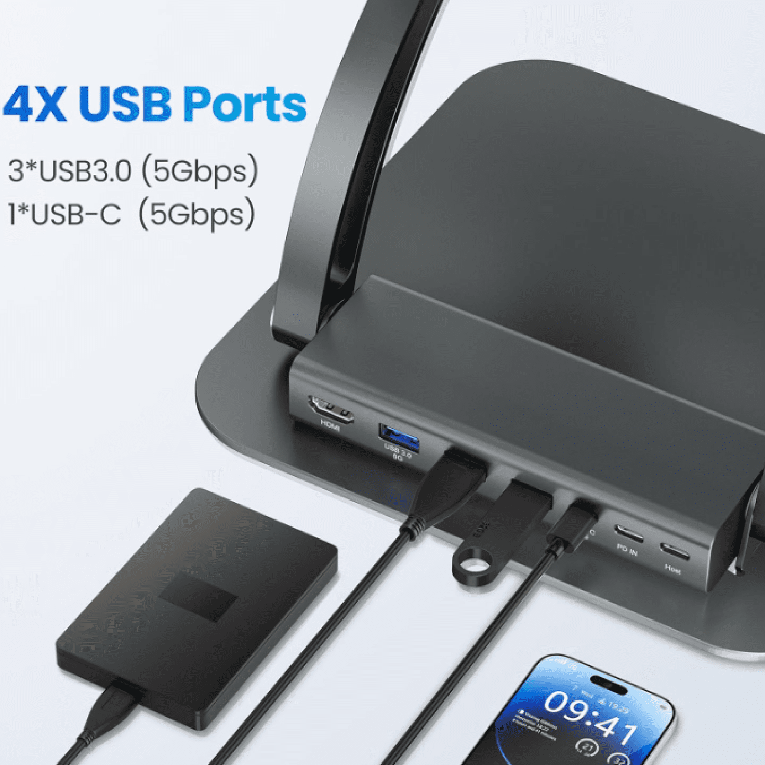 3 USB Ports, Ergonomic Laptop Holder Docking Station for 10-17" Laptops, MacBook & More - Gray