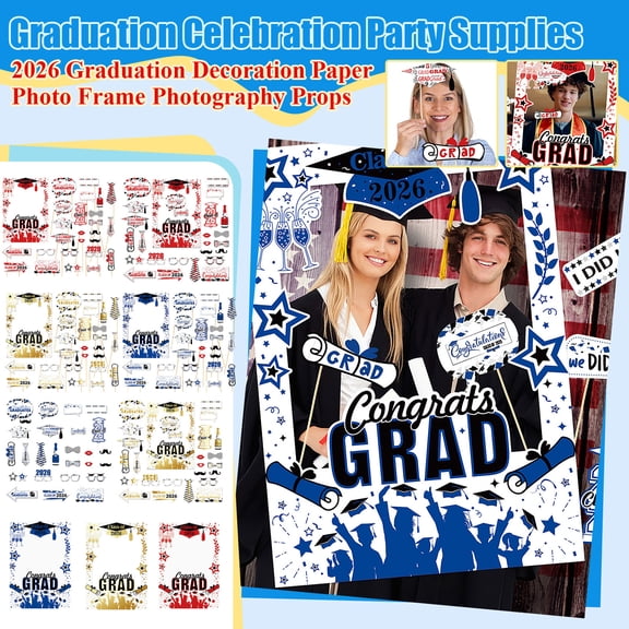 25 Pcs Graduation Prop for Class of 2026 Personalized Hand Fans Photo Props Big Head Cutout on a Stick Blank Congrats Grad DIY Decorations for Class A