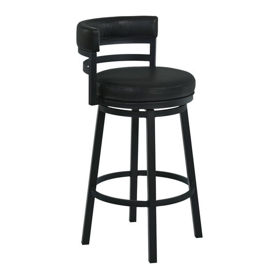 Titana 26" Seat Height Swivel Black Faux Leather and Black Metal Bar Stool for Kitchen Island Counter