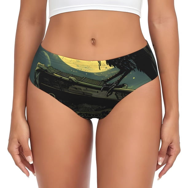 Balery MoonNight Sky Crow Ropa Interior de Algodón para Mujer con Dibujo – Braguitas Cómodas y Elásticas, Estilo Clásico-Large