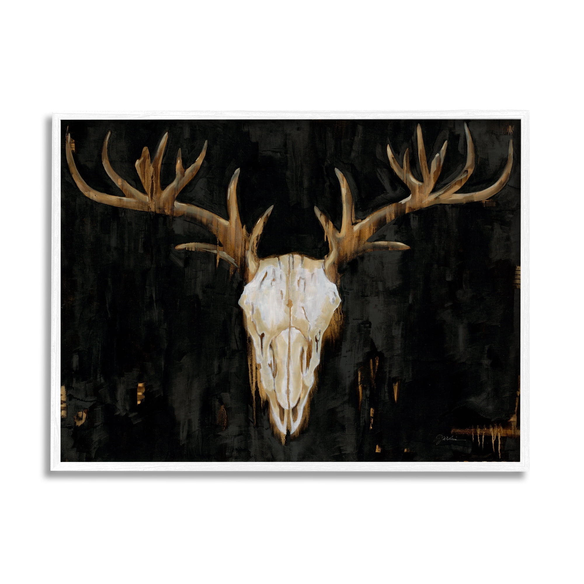Stupell Industries Deer Antlers Skull Dark Rustic Animals & Insects Painting White Framed Art Print Wall Art