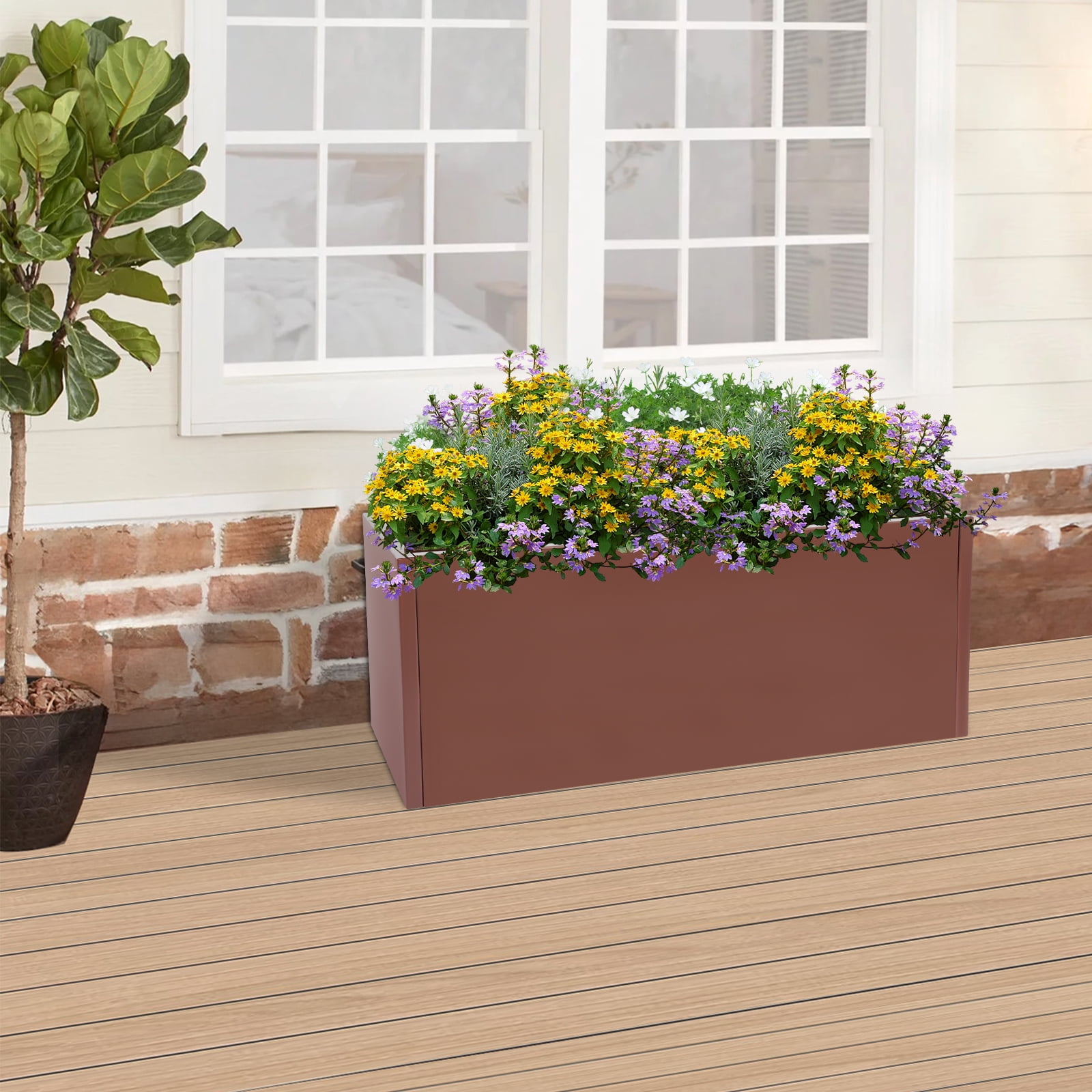 Modern Rectangular Flower Box, 38x15x15 in, Durable Steel with High-Temperature Painting, Smooth Edges, Tool-Free Assembly, Suitable for Balcony, Entrance, Deck