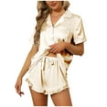 thumbnail image 5 of Endives Silk Pajama Set For Women 2 Piece Pajamas Set Button Down Shirt and Shorts Summer Satin Pajamas Comfy Two Piece Lounge Sets Home Clothes White M, 5 of 7