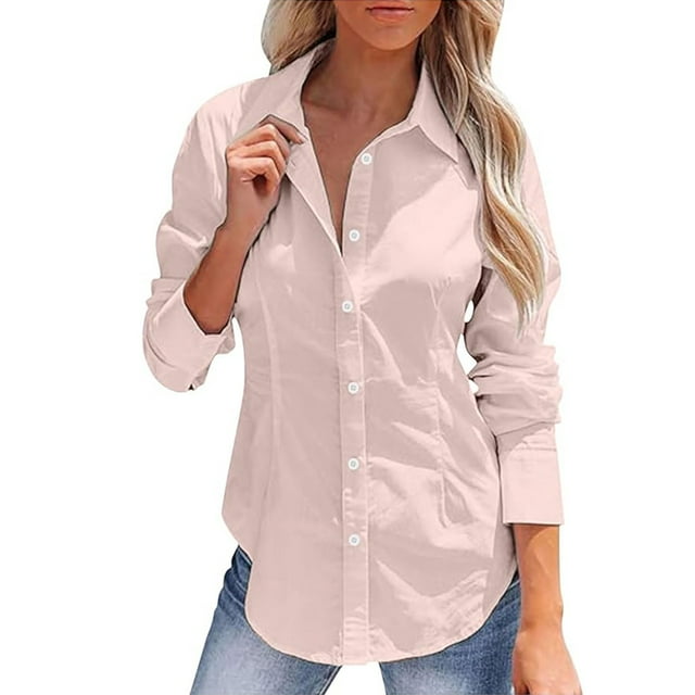 WEAIXIMIUNG Valentine's Day Women's Fashion Lapel Long Sleeve Linen Button Solid Color Slim Fit Shirt