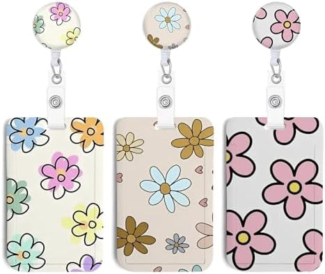 3 Set Flower ID Badge Holder with Clip Badge Reels Retractable Heavy Duty,Keychain，ID Holder for School Nurse Office 7