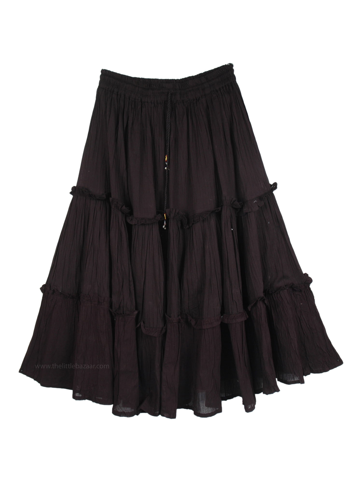 Tiered Cotton Black Midi Length Summer Skirt - Walmart.com