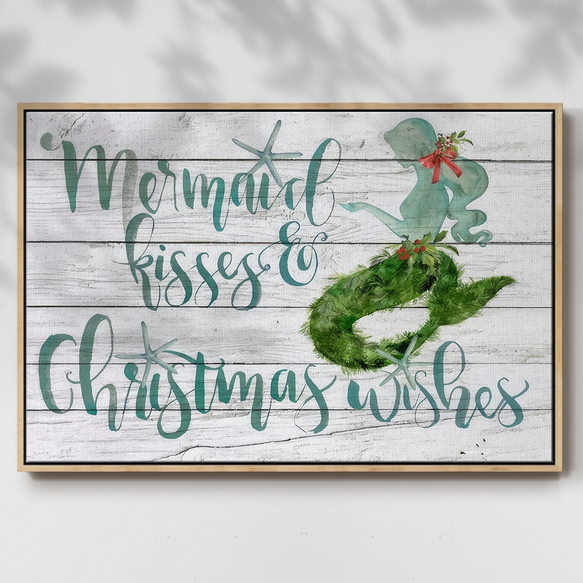 Tis the Seasun Collection A - Framed Gallery Wrapped Holiday Canvas - 27 x 41 - Natural Wood Frame