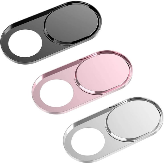 Webcam Camera Cover Slide 0.027-Inch Metal Camera Cover for MacBook Pro, iMac, Laptop, PC, iPad, iPhone, Smartphone, Protect Your Privacy (Black/Pink/Silver - 3 Pack)